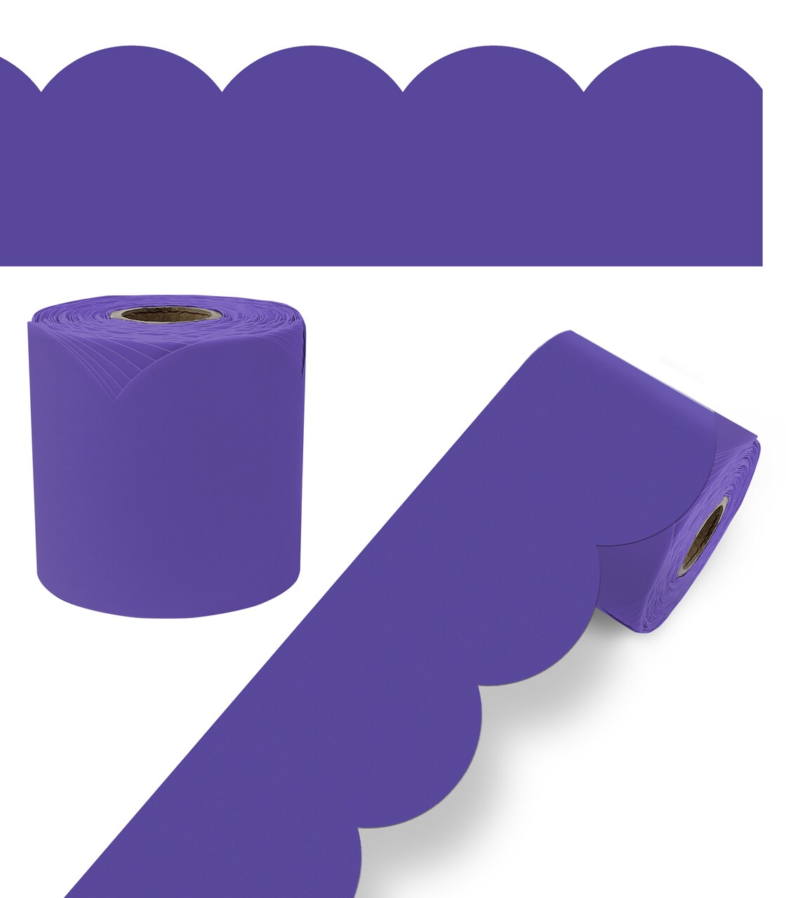 Carson Dellosa 65Ft of Purple Bulletin Board Borders, 1 Roll of Scalloped Trim for Rolling Whiteboard, Cork and Posterboard, Party, Office Decorations, and Classroom Decor